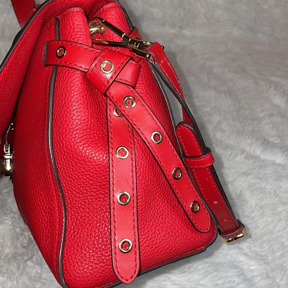Michael Kors MK Bristol Studded Leather Satchel Crossbody Purse Shoulder Bag Red - Picture 12 of 17